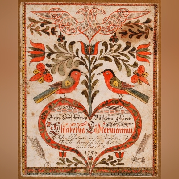 Vintage Other - Vintage Folk Art Print with Birds and Heart